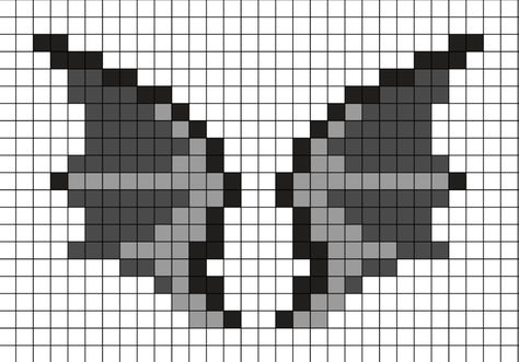 Bat Grid Pattern, Black Perler Bead Patterns, Skull Pixel Art Grid, Wings Pixel Art, Goth Perler Bead Patterns, Bat Pixel Art, Grid Doodles, Grids Crochet, Goth Pixel Art