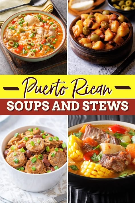 These Puerto Rican soups and stews are the true heroes of the Island of Enchantment's cuisine. They'll satisfy the stomach and warm your soul with one sip. Puerto Rican Goat Stew Recipe, Puerto Rican Seafood Soup, Spanish Soup Recipes Puerto Rico, Puerto Rican Pork Stew Recipes, Spanish Soup Puerto Rico, Gaspacho Recipe Puerto Rican, Puerto Rican Stew, Puerto Rico Food Recipes, Puerto Rican Soup Recipes