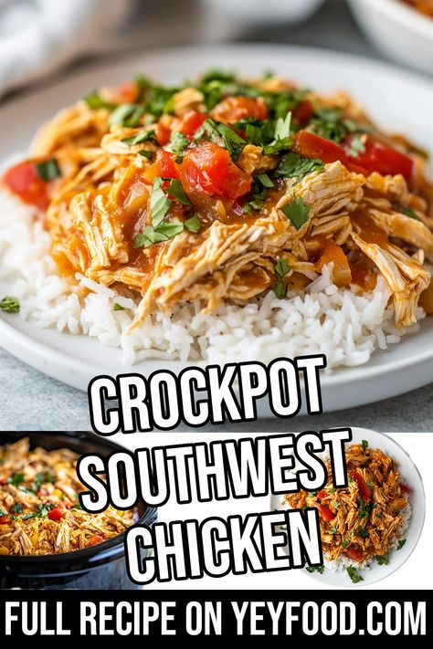 Crockpot Southwest Chicken - Yeyfood.com: Recipes, cooking tips, and kitchen hacks for home cooks of all levels Southwest Chicken Crockpot Recipes Easy, Santa Fe Chicken Crockpot, Mexican Chicken Crockpot Recipes, Shredded Chicken Crockpot Recipes, Southwest Chicken Crockpot, Mexican Crockpot Chicken, Crockpot Southwest Chicken, Crockpot Mexican Chicken Recipes, Crockpot Mexican Chicken