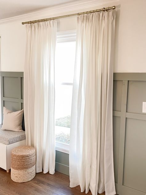 Easy Rules for Hanging Curtains Like a Designer ⋆ Growing Up Kemper Rules For Hanging Curtains, How High Should Curtains Be Hung, Hang Curtains From Ceiling, Hang Curtains High, Small Home Renovation, Save Vs Splurge, Hang Curtains, Curtain Installation, Styling Shelves