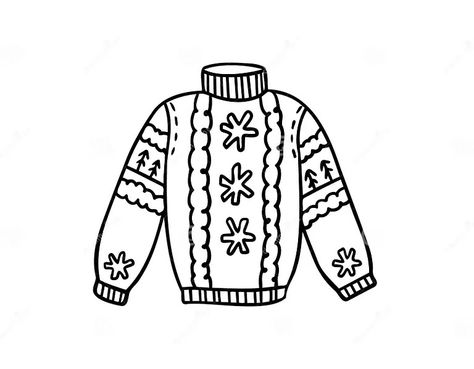 Warm Hand Drawn Christmas Knitted Sweater with a Pattern Icon. Doodle Warm Winter Clothes Stock Vector - Illustration of season, clothing: 346293703 Sweater Doodle, Sweater Drawing, Warm Winter Clothes, Clothes Illustration, Hand Drawn Christmas, Winter Outfits Warm, Sweater Clip, Cozy Pullover, Sweater Knitting Patterns