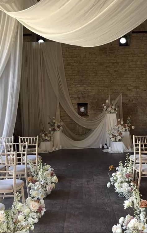 Ethereal Wedding Ceremony, Room Draping Wedding, She Said Oui, Merida Wedding, Brick Wedding Venue, Wedding Ceremony Arbor, Sacramento Wedding Venues, Wedding Drapery, Ceremony Arbor