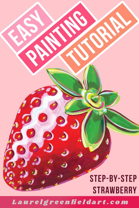 Easy Acrylic Painting Tutorial | Strawberry // In this video I’m walking you through how to paint a strawberry! In this step by step painting tutorial I’ll share my whole painting process so you can learn to paint this fun summer painting. This is a perfect intro to acrylic painting for beginners. By the end of this art tutorial you’ll be able to paint your own strawberry too! Abstract Strawberry Painting, Acrylic Watermelon Painting, How To Paint Strawberries Acrylic, How To Paint A Strawberry, Strawberry Painting Easy, Paint A Strawberry, Strawberry Acrylic Painting, Painting Strawberries, Cafe Painting