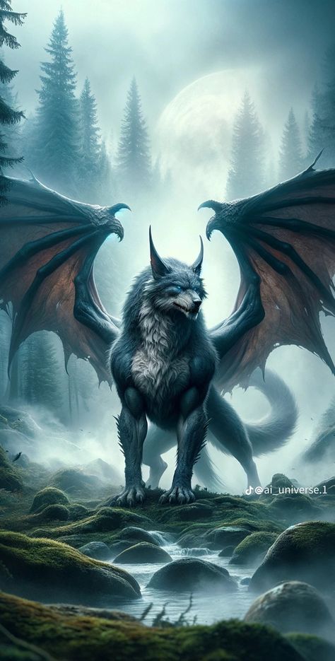 Mystical Creatures Mythology, Wolf Art Fantasy, Mythical Monsters, Chevy Traverse, Mythical Creatures Fantasy, Dark Creatures, Fantasy Wolf, Dragon Artwork Fantasy, Mythical Animal