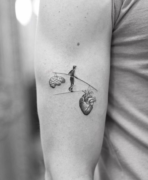 Psychology Tattoo, Balance Tattoo, Brain Tattoo, Bicep Tattoo, Full Body Tattoo, Cool Small Tattoos, Tattoo Magazines, Small Tattoos For Guys, Sleeve Tattoos For Women