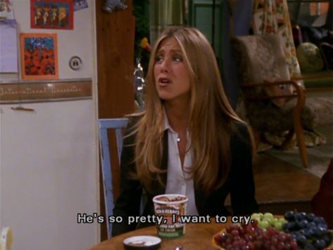 "He's so pretty I want to cry" - Rachel Sitcoms Quotes, Friends Scenes, Friends Moments, Friends Series, Friend Memes, Lee Pace, I Want To Cry, Tv Show Quotes, Film Quotes