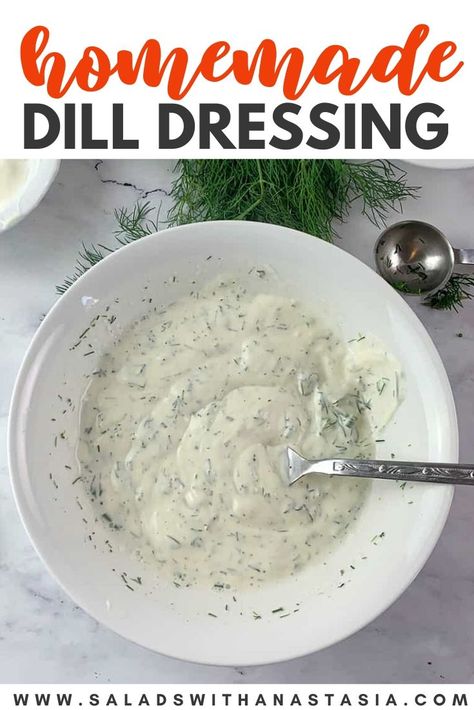 Dill Salad Dressing Recipe, Creamy Dill Dressing Recipe, Dill Dressing Recipe, Creamy Dill Dressing, Yoghurt Dressing, Pescetarian Recipes, Creamy Dill Sauce, Green Salads, Dill Dressing