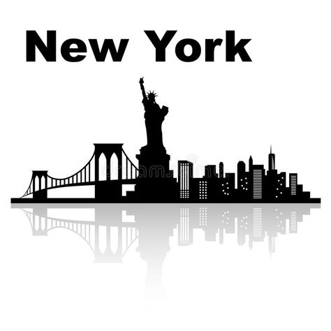 New york skyline stock illustration New York Skyline Silhouette, New York Theme Party, Black And White Tattoos, New York Illustration, New York Theme, City Skyline Silhouette, White Tattoos, New York Tattoo, Liberty New York