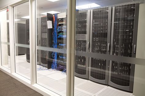 Modern clean office server room. Looking through secure glass into server area o , #AFFILIATE, #office, #server, #Modern, #clean, #room #ad Server Room Design, Animation Office, Data Center Design, Home Lab, Server Room, Glass Room, Clean Office, Data Center, Clean Room