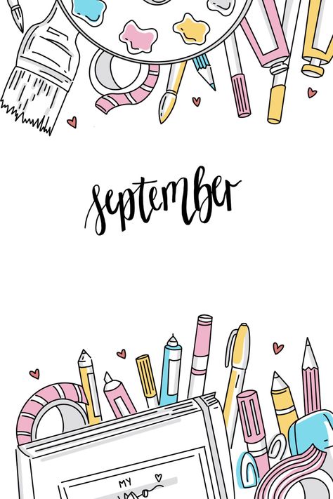 September Illustration Drawings, September Journal Cover, Month Cover Page, Monthly Cover Page, Calendar Doodles, Cheetah Print Wallpaper, Bullet Journal Month, Bullet Journal 2019, Bullet Journal Paper