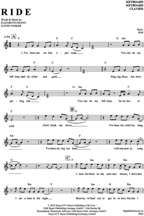 Flute Chords, Gcse Music, Keyboard Noten, Keyboard Songs, Lana Del Rey Ride, Piano Songs Sheet Music, Lana Del Rey Music, Piano Girl, Song Notes