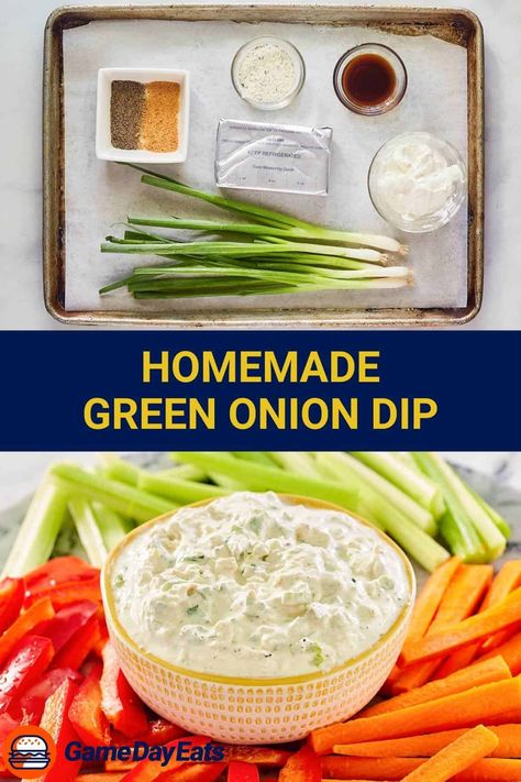 Indulge in the irresistible goodness of homemade green onion dip! Bursting with the vibrant flavors of fresh green onions and savory herbs, this creamy dip is the ultimate companion for your snacking moments. Whether paired with crispy potato chips, crackers, or fresh veggies, it's a delightful way to elevate your appetizer game. Get the easy recipe and find out how to make the best green onion dip with cream cheese and sour cream for your next game day festivities. Green Onion Dip Recipe, Green Onion Dip, Dip With Cream Cheese, Onion Dip Recipe, Party Dip Recipes, Summer Food Party, Quick Healthy Lunch, Party Dip, Homemade Crackers