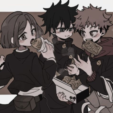 Jujutsu Kaisen Group Pic, Anime Group Picture, Trio Pfp Anime, Anime Trio, Jujutsu Kaisen Art, Megumi Itadori, Trio Friends, Anime Friends, Anime Siblings