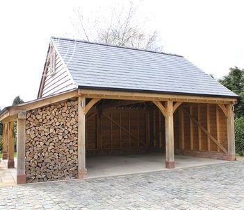 Oak Gazebo, Timber Frame Garage, Log Shed, Carport Ideas, Timber Garage, Carport Sheds, Oak Framed Buildings, Carriage House Plans, Car Port