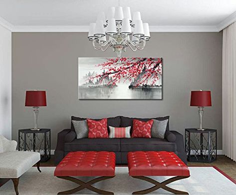 Amazon.com: Seekland Art Large Traditional Chinese Painting Hand Painted Plum Blossom Canvas Wall Art Modern Black and White Landscape Oil Painting for Living Room: Paintings #art #home #interiordesign #painting #homedecor #decor #unique #decoration #wallart #afflink Red Living Room, Distressed Wood Wall, Red Living, Living Room Red, Wood Wall Mirror, How To Distress Wood, Framed Wall, Home Deco, Wood Wall