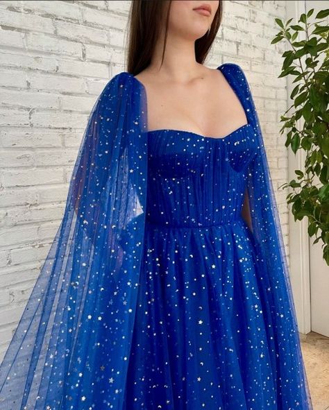 Formal Dress With Cape, Blue Formal Dress, Dress With Cape, Sparkly Prom Dress, Prom Dresses With Pockets, Blue Dress Formal, Sweetheart Prom Dress, Unique Prom Dresses, Star Blue