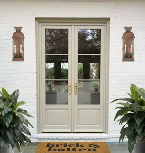 Cottage Double Front Doors, Beautiful Home Exterior, French Front Doors, Paint Combinations, Double Front Doors, Front Door Ideas, Small Front Porches, House Front Door, Small Porches