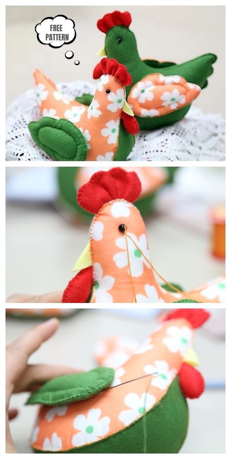 Free Chicken Sewing Pattern, Chicken Sewing Patterns Free Printable, Chicken Patterns To Sew, Chicken Pin Cushion Pattern Free, Chicken Plush Pattern, Chicken Sewing Pattern Free, Fabric Chicken Pattern, Animal Sewing Patterns Free Templates, Fabric Bunny Pattern Free