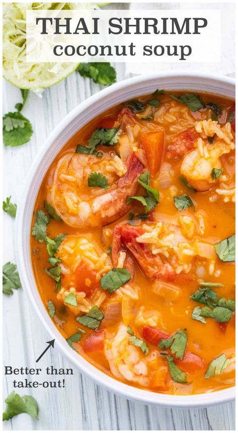 Thai Coconut Shrimp Soup | Haute & Healthy Living Shrimp Curry Soup, Thai Coconut Shrimp, Thai Shrimp Curry, Shrimp Coconut, Shrimp Soup Recipes, Seafood Sandwiches, Coconut Curry Shrimp, Shrimp Curry, Grilled Fish Recipes