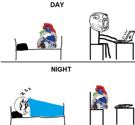 Day and night funny memes meme funny quote funny quotes humor humor quotes funny pictures best memes popular memes Funny Comic, Rage Comics, Top Memes, Crazy Funny Memes, My Room, True Stories, Funny Images, I Laughed, Funny Animals