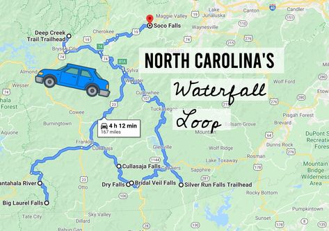 This North Carolina Road Trip Will Take You To 11 Different Waterfalls Nc Waterfalls, Laurel Falls, North Carolina Vacations, Maggie Valley, North Carolina Travel, Bridal Veil Falls, Bryson City, On The Road Again, Road Trip Usa