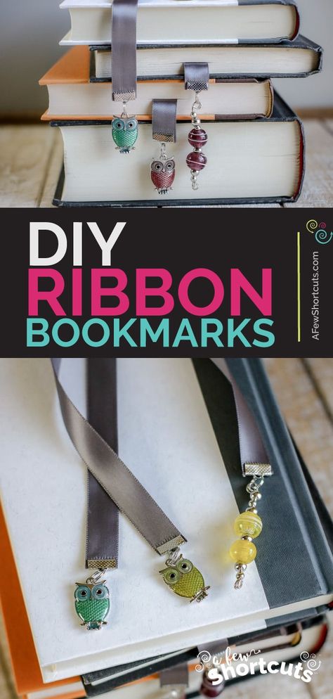 Looking for a beautiful handmade gift for a book lover in your life? Make these DIY Ribbon Bookmarks and customize them with charms. |@AFewShortcuts #diy #crafts #bookmarks #homemadegift Crafts Bookmarks, Ribbon Projects, Bookmark Crochet, Handmade Bookmarks Diy, Diy Crafts Bookmarks, Charm Bookmark, Beaded Bookmarks, Handcrafted Gifts, Head In The Clouds