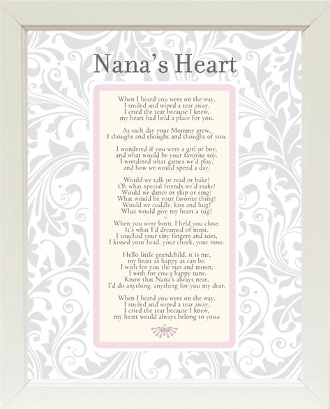 Nana's Heart Poem Vintage Style 11x14 Nana Poems, Grandchildren Gift Ideas, Grandma Poem, Heart Poem, Grandma Frame, Nana Quotes, First Grandchild, Birth Announcement Sign, Adoption Gifts