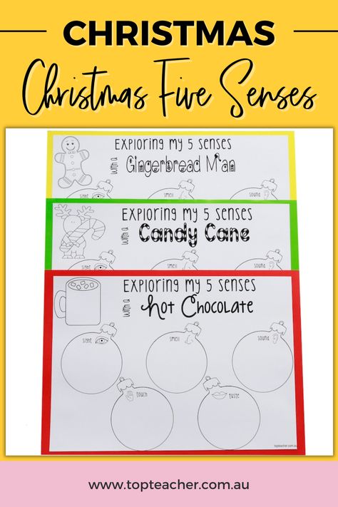 Let your students investigate their 5 senses this holiday season. The combination of a hands on activity with a high level of interest equals engagement and success! Just what you need at this time of year! Available for use with gingerbread, candy canes or hot chocolate. 5 Senses Christmas Preschool, Christmas 5 Senses, Christmas 5 Senses Book, Candy Cane Dissolving Experiment, Taste Test Preschool 5 Senses, Five Senses Worksheet, Qr Code Activities, Online Teaching Resources, Teacher Freebies