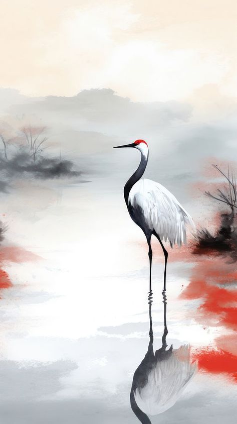 Painting animal bird lake. | free image by rawpixel.com / Sakarin Sukmanatham Chinese Crane, Crane Art Paintings, Crane Bird Painting, White Crane Painting, Lake Birds Painting, Sand Crane Painting, Dancing Cranes Painting, Whooping Crane Painting, Crane Drawing