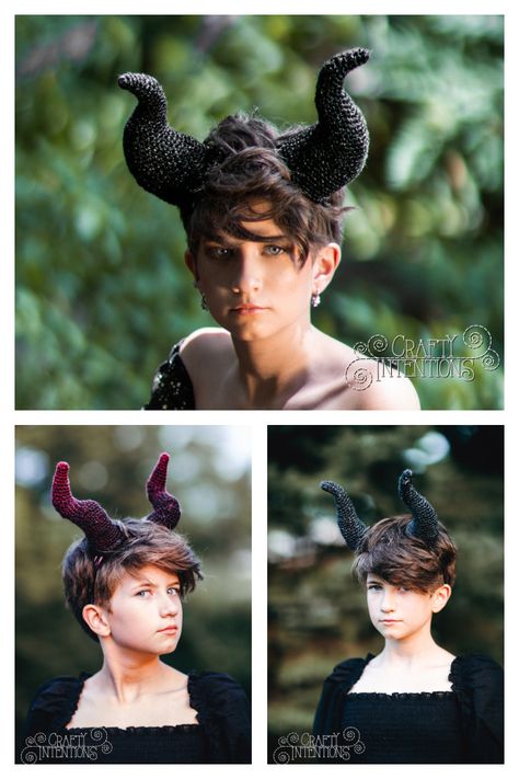 Wearable Villain Horns Set Crochet Pattern Free Fantasy Crochet Patterns, Crochet Fantasy Patterns, Crochet Cosplay Pattern Free, Dnd Crochet Patterns Free, Ren Faire Crochet Ideas, Ren Fest Crochet Patterns, Cosplay Crochet Patterns, Fantasy Crochet Patterns Free, Crochet Ren Faire Ideas