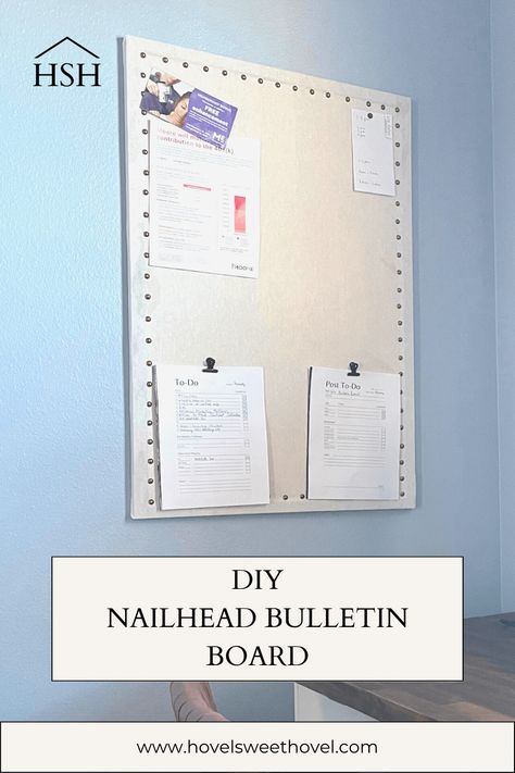 This DIY nailhead bulletin board is covered in linen upholstery while creating a tailored backdrop for your stylish home office. Bulletin Board Diy, Diy Bulletin Board, Stylish Home Office, Cheap Crafts, Do It Yourself Projects, Linen Upholstery, Stylish Home, Diy Inspiration, Bulletin Boards