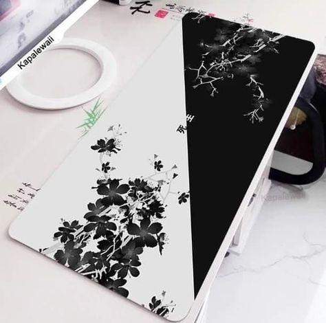 White Gaming Desk, Mouse Pad Design Ideas, Gaming Desk White, Black And White Desk, Mousepad Design, White Desk Mat, Gaming Keyboard And Mouse, Anime Mouse Pad, Computer Mat