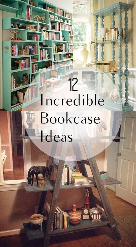 12 Incredible Bookcase Ideas (1) Cool Bookcase Ideas, Homemade Bookshelf Ideas, Home Made Book Shelves, Unique Library Ideas, Back Of Bookcase Ideas, Unique Diy Bookshelves, Inexpensive Bookshelf Ideas, Bookstore Ideas Creative, Diy Home Shelves