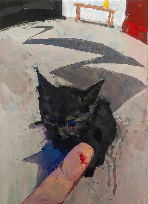 Arte Indie, A Black Cat, Ethereal Art, Cat Painting, Funky Art, 귀여운 동물, Pretty Art, Cool Artwork, Cat Art