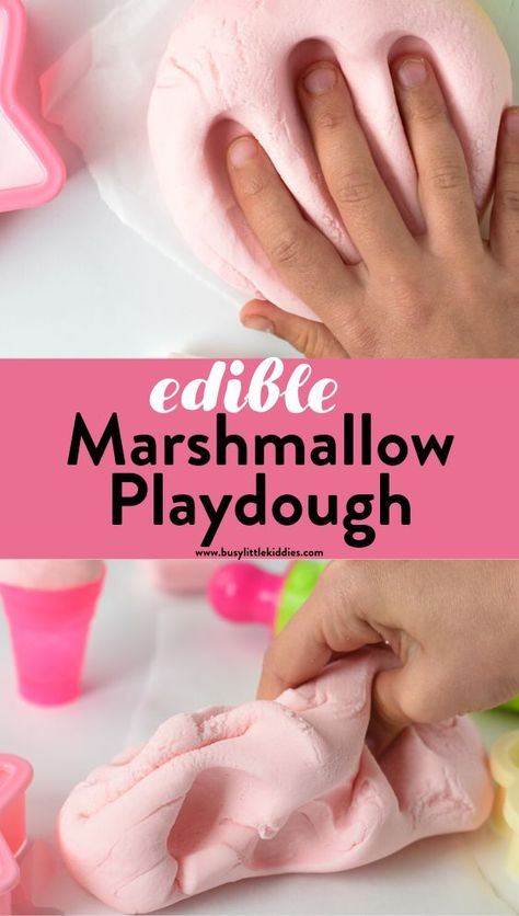 This easy 4-Ingredient Marshmallow Playdough recipe doubles as edible playdough! A great fun activity for kids of all ages and marshmallow lovers. Homemade Edible Playdough, 2 Ingredient Sensory Recipes, Play Dough Aesthetic, Marshmallow Activities For Kids, Marshmallow Games For Kids, Food Crafts For Kids Edible, Cooking Activities For Preschoolers, Food Activities For Kids, Diy Kids Gifts