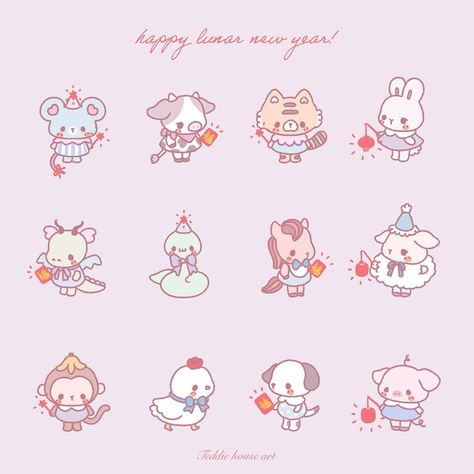 Happy lunar new year!❤️🧧🐉 | Instagram Sanrio Lunar New Year, Lunar New Year Dragon Illustration, Lunar New Year Stickers, Rabbit Lunar New Year, Chinese New Year Illustration Rabbit, New Year Art, Happy Lunar New Year, Merch Ideas, Cute Kawaii Drawings