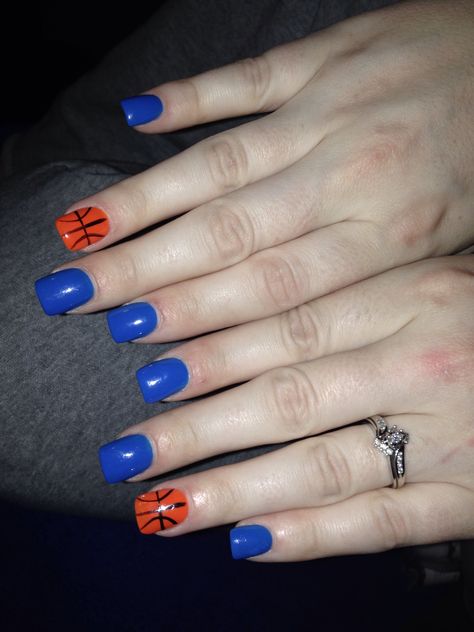 Okc thunder nails Short Basketball Nails, Okc Thunder Nails, Basketball Nail Designs, Thunder Nails, Bb Nails, Basketball Nails, Ball Nails, Sports Nails, Cute Simple Nails