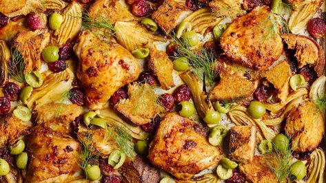 Sheet-Pan Chicken With Grapes and Fennel Chicken With Grapes, Fennel Recipes, Sheet Pan Chicken, Roasted Chicken Thighs, Pan Chicken, Quick Easy Dinner, Green Bean Casserole, Quick Weeknight Meals, Bean Casserole