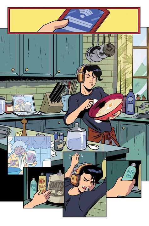 Kitchen Appliances Drawing, Comic Panneling Ideas, Graphic Novel Art Styles, Cooking Art Reference, Establishing Shot Comic, Food Comic, Comic People, Sequential Illustration, Storyboard Layout