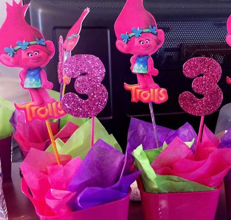 Trolls centerpiece Trolls Table Centerpieces, Poppy Trolls Centerpiece, Trolls Centerpieces Ideas Diy, Troll Centerpiece Ideas, Trolls Birthday Party Centerpieces, Trolls Birthday Centerpieces, Trolls Centerpieces Ideas, Trolls Centerpieces, Diy Trolls Birthday Party