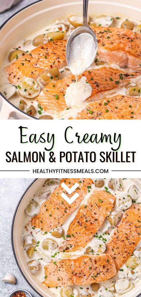 Salmon Potato Bake, Salmon Dutch Oven Recipes, Salmon And Potato Bake, Salmon And Red Potatoes, Salmon And Potato Recipes, Salmon And Potatoes, Crockpot Salmon, Creamy Salmon, Potato Skillet