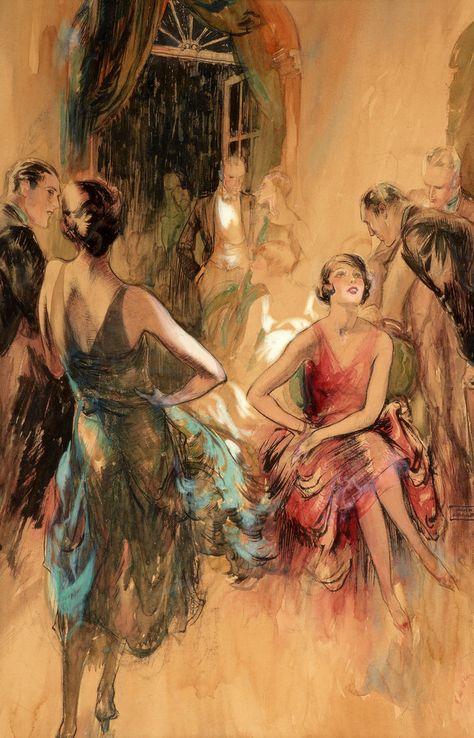 Beacon Hill, Boston – The Great Gatsby Roaring Twenties Party Scene, Saturday Evening Post illustration, c. 1930 Other People, Dancing, Dresses, Art