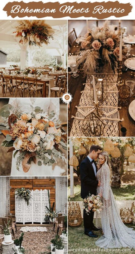 Rustic bohemian wedding theme for spring and fall. Bohemian Wedding Theme, Rustic Bohemian Wedding, Boho Wedding Theme, Wedding Themes Spring, Wedding Themes Fall, Wedding Palette, Wedding Theme Colors, Fall Wedding Colors, Rustic Boho