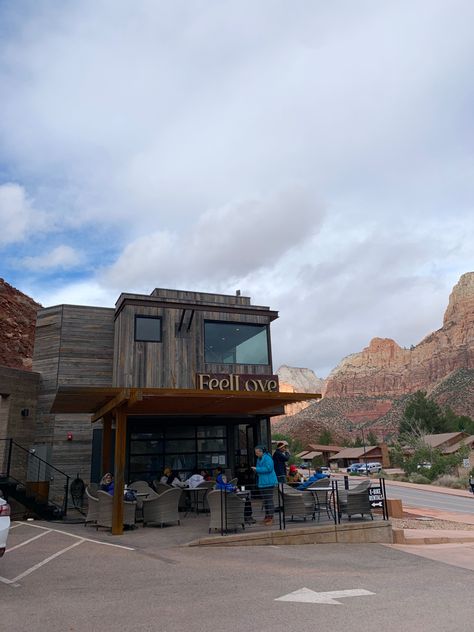 Mountain Coffee Shop, Mountain Aesthetic, Cute Coffee Shop, Utah Mountains, Mountain Coffee, Cute Coffee, Coffee Coffee, Zion National Park, The Mountain