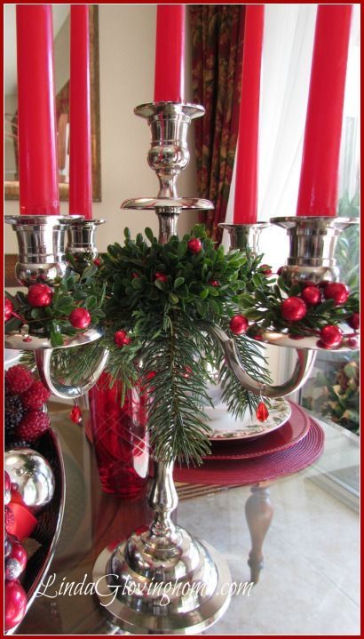 Cottage Christmas Decorating, Berry Wreaths, Christmas Candelabra, Christmas Chandelier, Candle Decorations, Winter Centerpieces, Small Christmas Tree, Christmas Dining Table, Christmas Candle Decorations