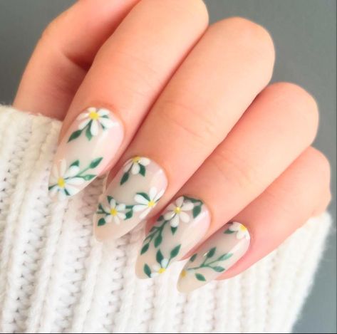 Last Summer Nails, Sqovalnails Short, Colourful Nails Designs, Nail Ideas Flowers, Simple Aesthetic Nails, Floral Gel Nails, Vine Nails, Gel Nails Spring, Floral Transfers