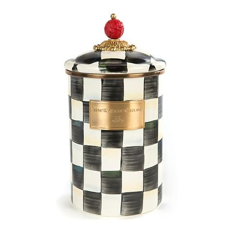 Courtly Check Enamel Canister - Large Flour Container, Courtly Check, Coffee Canister, Fortnum And Mason, Kitchen Storage Containers, Storage Canisters, Dog Biscuits, Kitchen Canisters, Mackenzie Childs