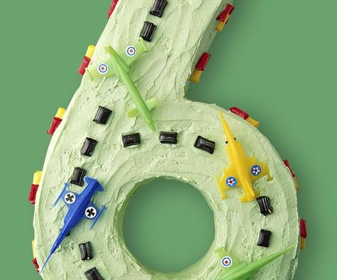 Learn how to make a number six cake in this easy recipe & prepare for your kids' party to takeoff with this aeroplane runway cake from AWW's famous kid's cake book! Number Six Cake, Six Birthday Cake, Plane Runway, Sixth Birthday Cake, Cake Book, Christmas Trifle, Rice Bubbles, Sixth Birthday, Orange Cake Recipe