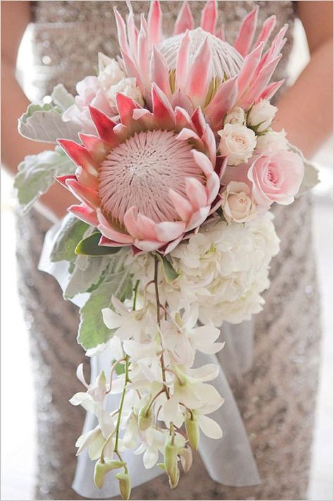 Pinterest Protea Bouquet Wedding, Protea Wedding, Protea Bouquet, Tropical Wedding Flowers, Protea Flower, Hawaiian Wedding, Diy Wedding Flowers, Wedding Chicks, Wedding Bridal Bouquets