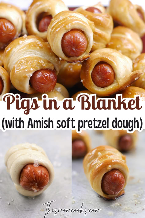 These pigs in a blanket are made with a recipe for Amish soft pretzel dough, making the best tasting pigs in a blanket! Pig In A Blanket Dough Recipe, Homemade Pigs In A Blanket Recipe, Pigs In A Blanket Recipe Homemade Dough, Homemade Pigs In A Blanket Dough, Pigs In A Blanket Recipe From Scratch, Dough For Pigs In A Blanket Recipe, Homemade Pigs In A Blanket, Homemade Dough For Pigs In A Blanket, Dough For Pigs In A Blanket